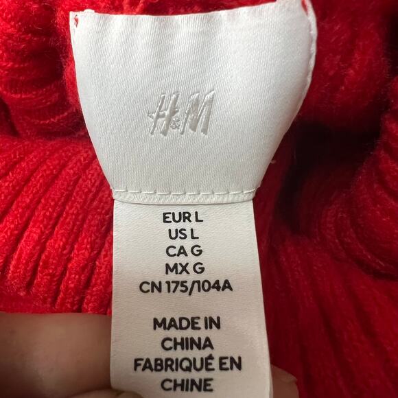 H&M Red Ribbed Turtleneck Sweater Women’s Size L Long Sleeve Knit Pullover - Picture 7 of 7